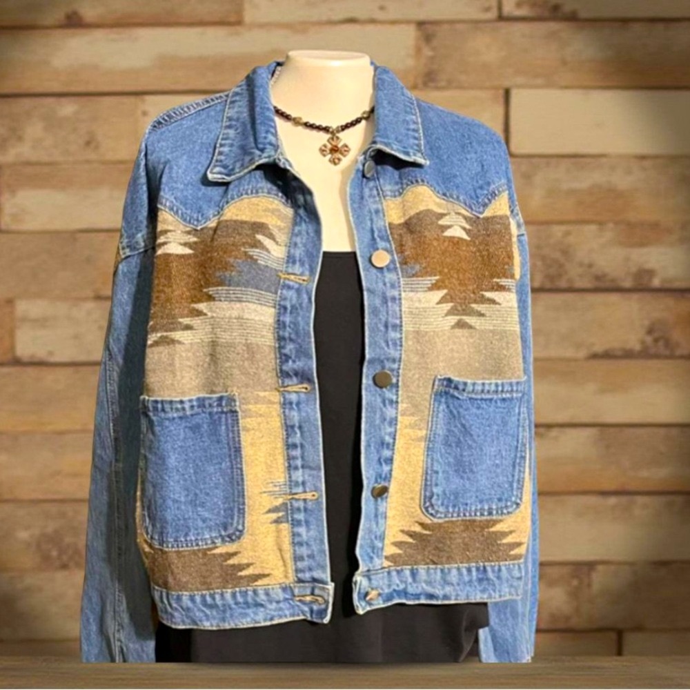 Denim jacket Aztec Pattern Jacket Aztec Patterned Design New Boutique - Picture 14 of 14